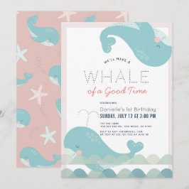 A Whale of a Bra Time Rosa Girl 1 Birthday Inbjudningar
