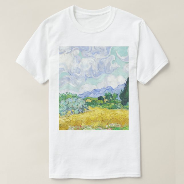 A Wheatfield med Cypresses - Vincent Van Gogh T Shirt (Design framsida)