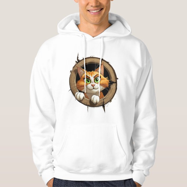 A Whimsical Cartoon Cat with Bright Green Eyes Pee Hoodie (Framsida)