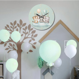 A whimsical Cute Safari Baby animals wall clock Stor Klocka