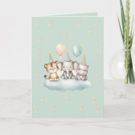 A whimsical Cute Safari Baby Birthday Card Kort