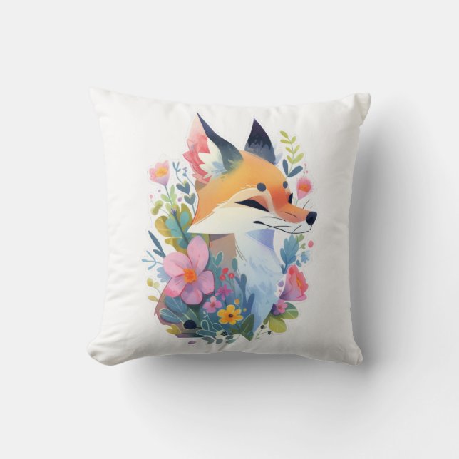 A whimsical scene of a cute fox in the flowers kudde (Framsida)