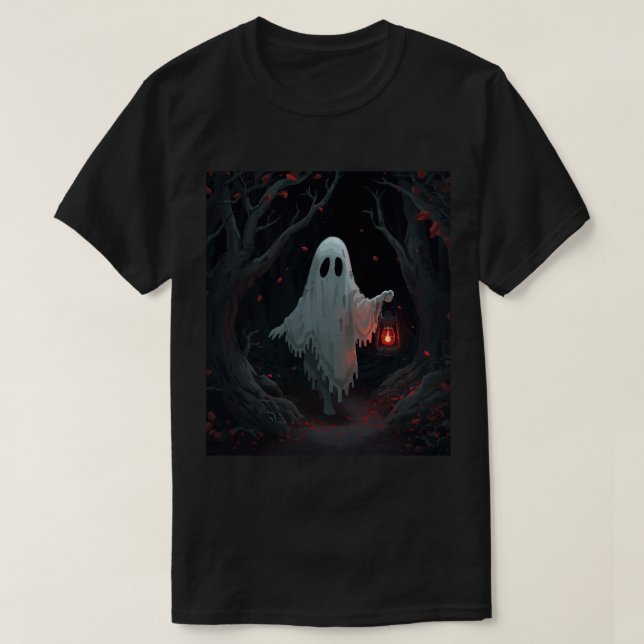 A white ghost holding a red lantern in a hamfores t shirt (Design framsida)