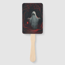 A white ghost holding a red lantern with red leave