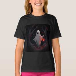 A white ghost holding a red lantern with red leave t shirt