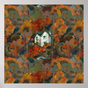 A White House & Autumn Träd Poster