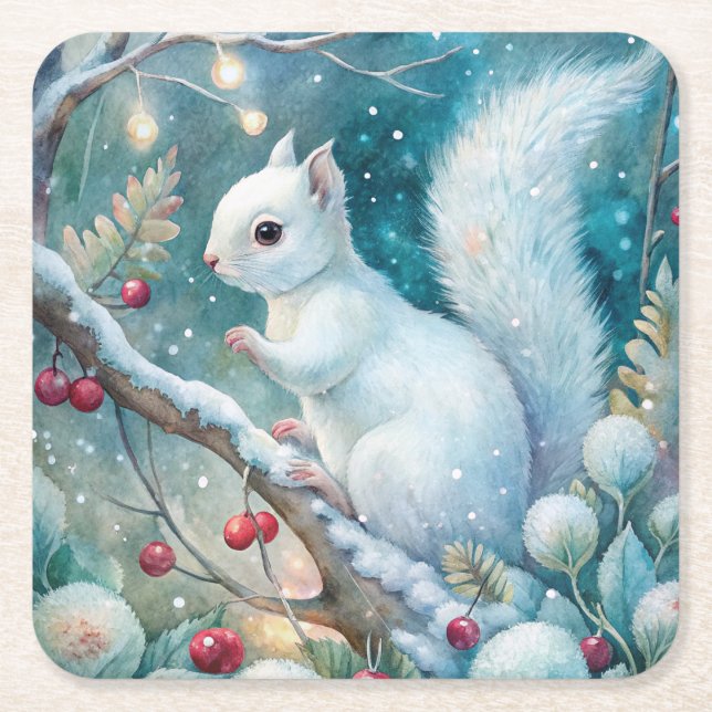 A White Squirrel Underlägg Papper Kvadrat (Framsidan)