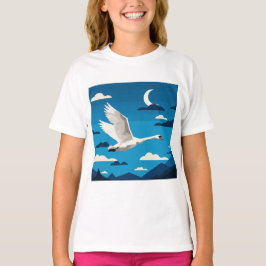A white swan flying in the night sky t shirt