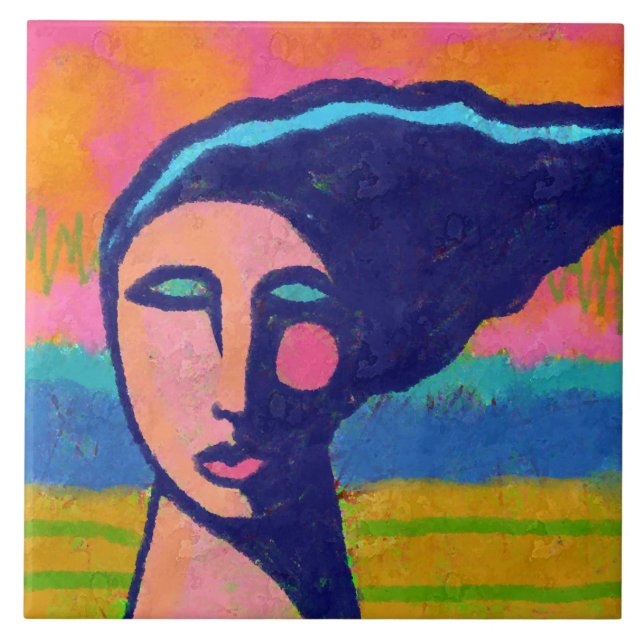 A Windy Day Abstract Digital Portrait of a Woman Kakelplatta (Framsidan)