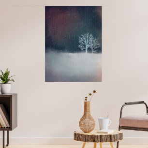 A Winter Night White Snö Träd Poster