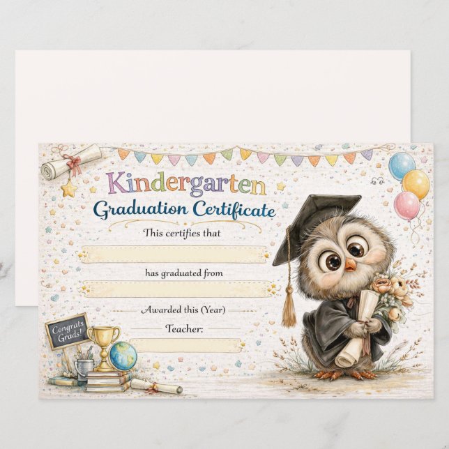A Wise Little Owl Celebrating Graduation (Fram/baksida)