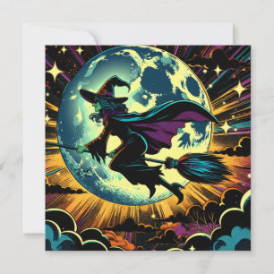 A Witch och Full Moon Halloween fest Inbjudningar