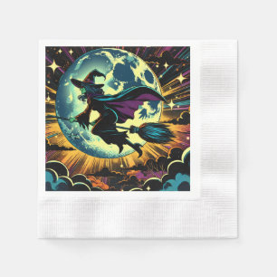 A Witch och Full Moon Halloween fest Pappersservett
