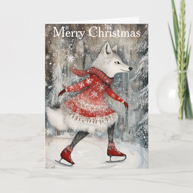 A Wolf Ice Skating Helgkort (Framsida)