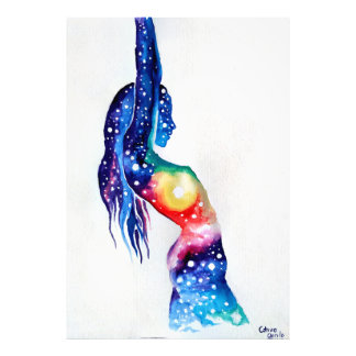 A woman and the universe inside her soul fototryck