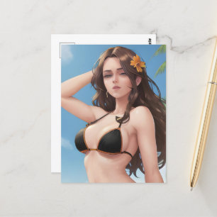 A Woman in a Black Bikini Vykort