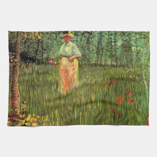 A Woman Walking in a Garden by Vincent van Gogh Kökshandduk (Horisontell)