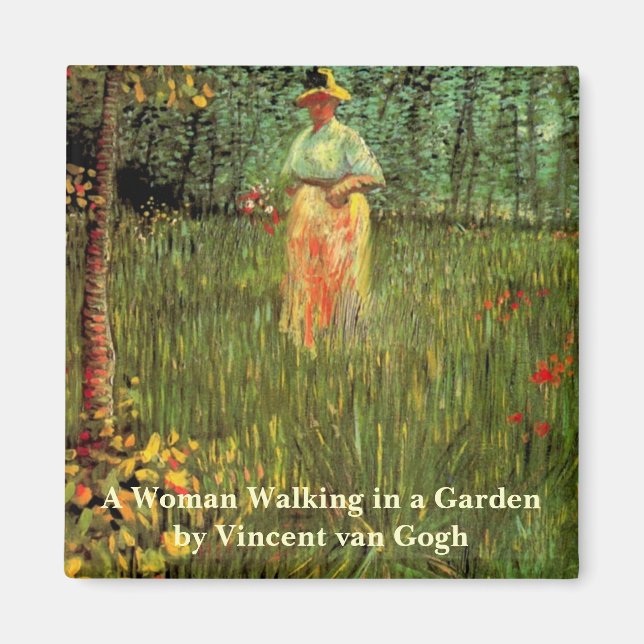 A Woman Walking in a Garden by Vincent van Gogh Magnet (Framsidan)