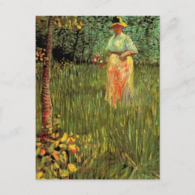A Woman Walking in a Garden by Vincent van Gogh Vykort (Framsida)