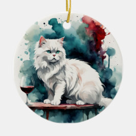 A woman wine/ and her cat julgransprydnad keramik