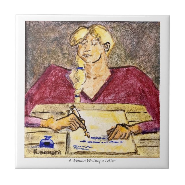 A Woman Writing a Letter Kakelplatta (Framsidan)