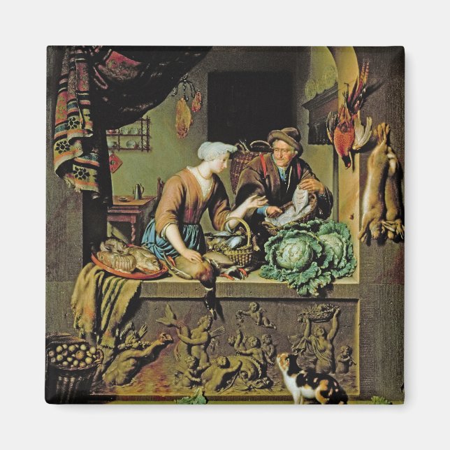 A Women and a Fish Peddler, 1713 (oil on Panel) Magnet (Framsidan)