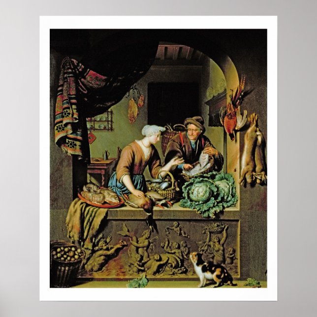 A Women and a Fish Peddler, 1713 (oil on Panel) Poster (Framsidan)