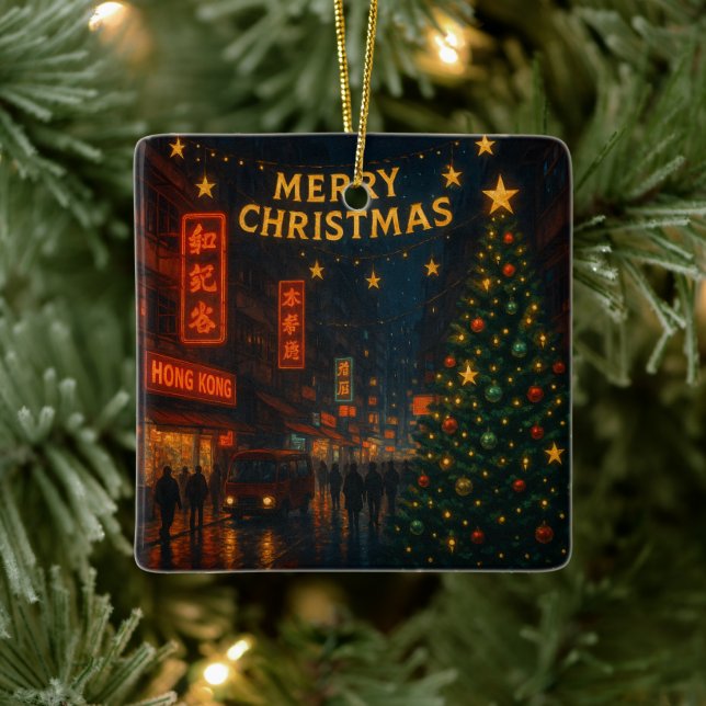 A wonderful Hong Kong street Christmas night Julgransprydnad Keramik (Träd)