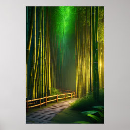 A Wooden Väg genom Lush Forest Poster