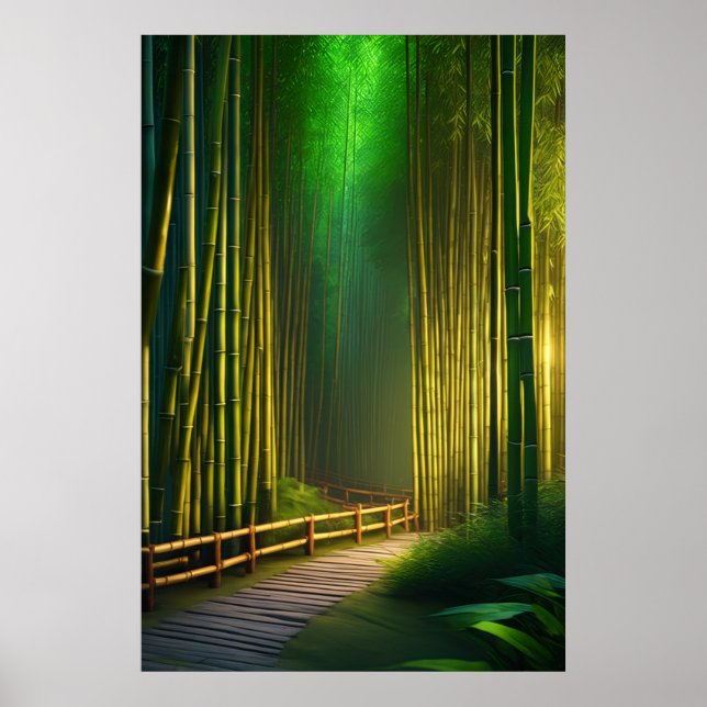 A Wooden Väg genom Lush Forest Poster (Framsidan)