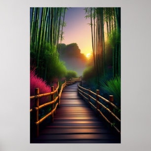 A Wooden Väg Mot Charming Sunset Poster