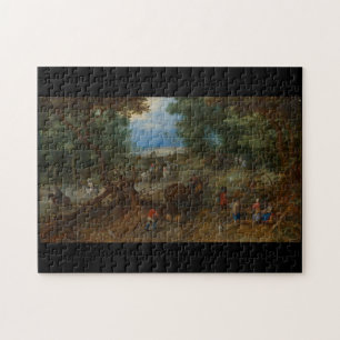 A Woodland Road med Travelers 1607 Jan Brueghel Pussel