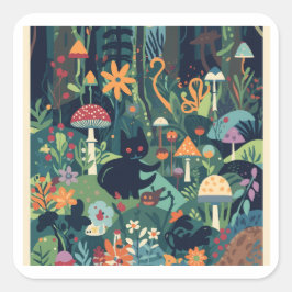 A woodland scene square sticker fyrkantigt klistermärke