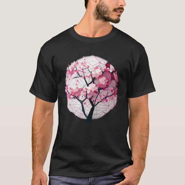 A Work of with a Cherry Blossom Sphere Geometric T Shirt (Framsida)