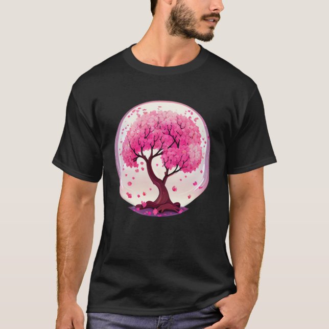 A Work of with a Geometric Cherry Blossom Tree T Shirt (Framsida)