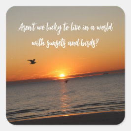 "A World With Sunsets and Birds" Fyrkantigt Klistermärke
