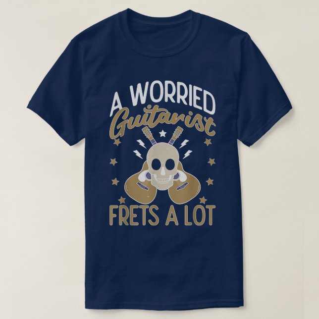 A Worried Guitarist Frets A Lot Acoustic Guitar 10 T Shirt (Design framsida)