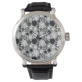 A wristwatch with a detailed gear-patterned face armbandsur