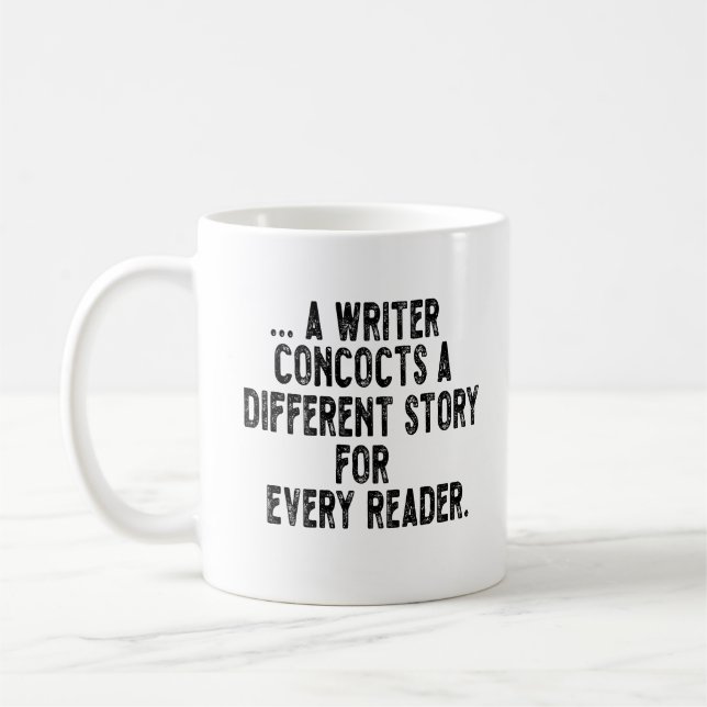 a writer concocts a different story for every read kaffemugg (Vänster)