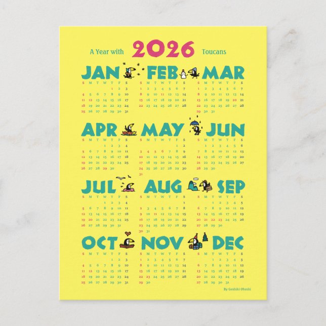 A Year with Toucans: Calendar 2026-Y Helg Vykort (Framsida)