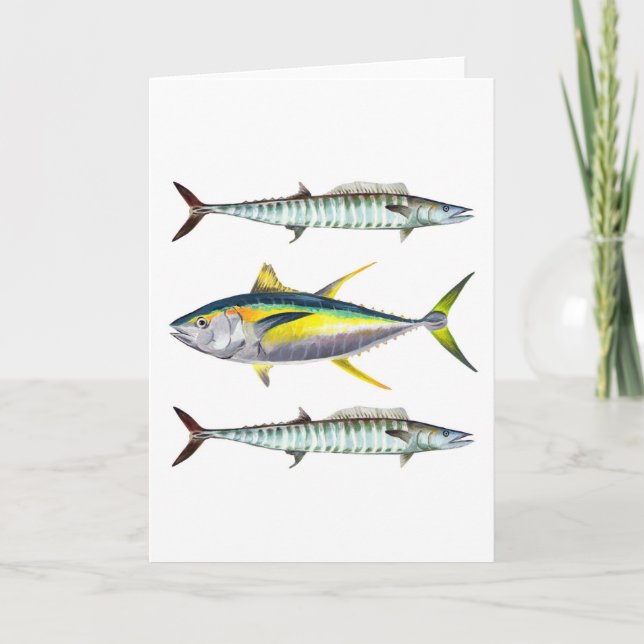 A Yellowfin Tuna och Wahoo-fiskkort Kort (Framsida)