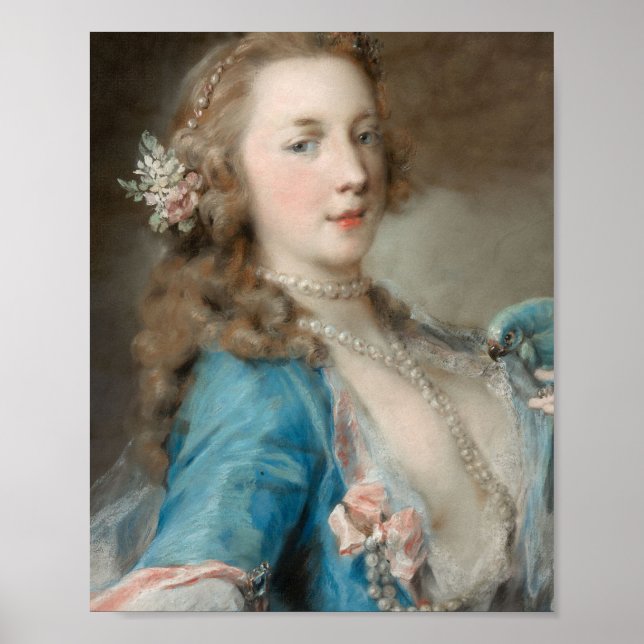 A Young Dam med Parrot (av Rosalba Carriera) Poster (Framsidan)