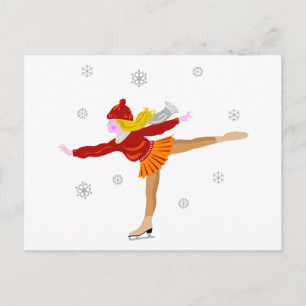 A Young Girl Ice Skating as Snöflingor Fall Vykort