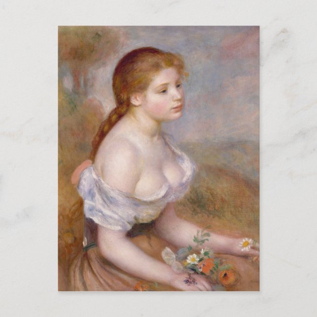 A Young Girl with Daisys - Pierre-Auguste Renoir Vykort (Framsida)