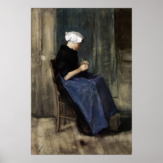 A Young Scheveningen Woman Knitting Poster (Framsidan)