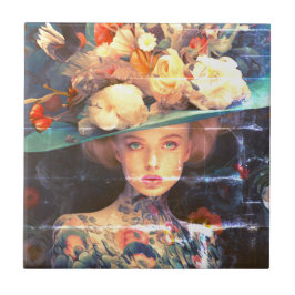 A Young Woman With a Tattooed Body and Bold Hat Kakelplatta