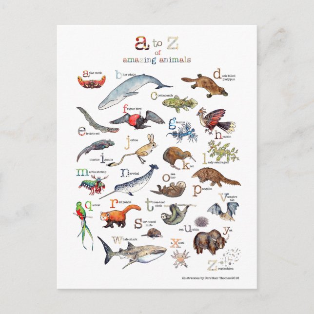 A-Z av fantastiska djur Vykort (Framsida)