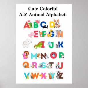 A-Z Djuralfabet – söta färgglada ABC Poster