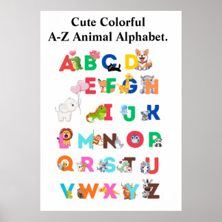 A-Z Djuralfabet – söta färgglada ABC Poster