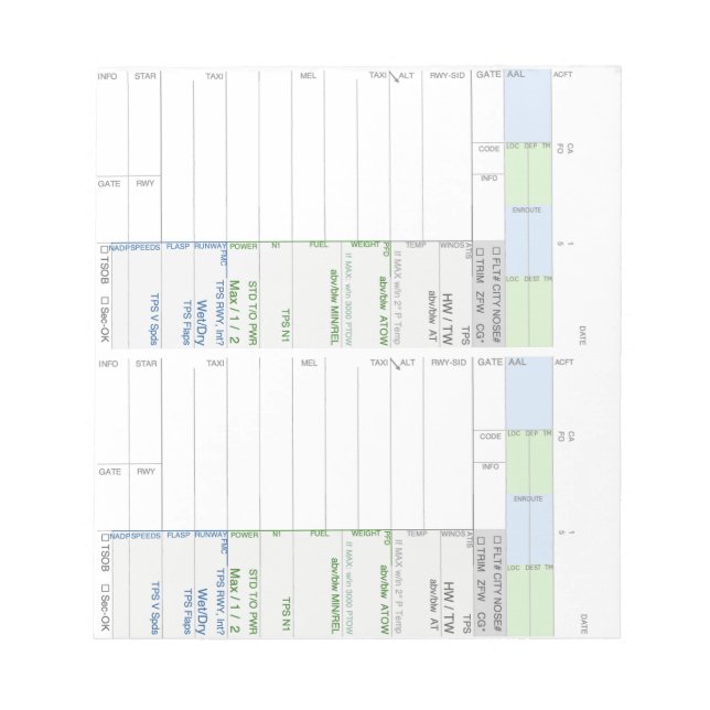 AA B787-anteckningskortet Anteckningsblock (Framsida)